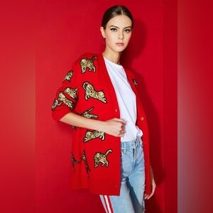 Alice + Olivia Bradford Grandpa Bengal Cat Embroidered Cardigan